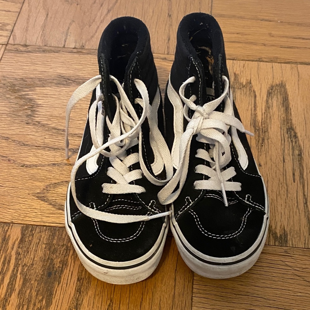 Vans Kids Black Canvas Sneakers with White Laces